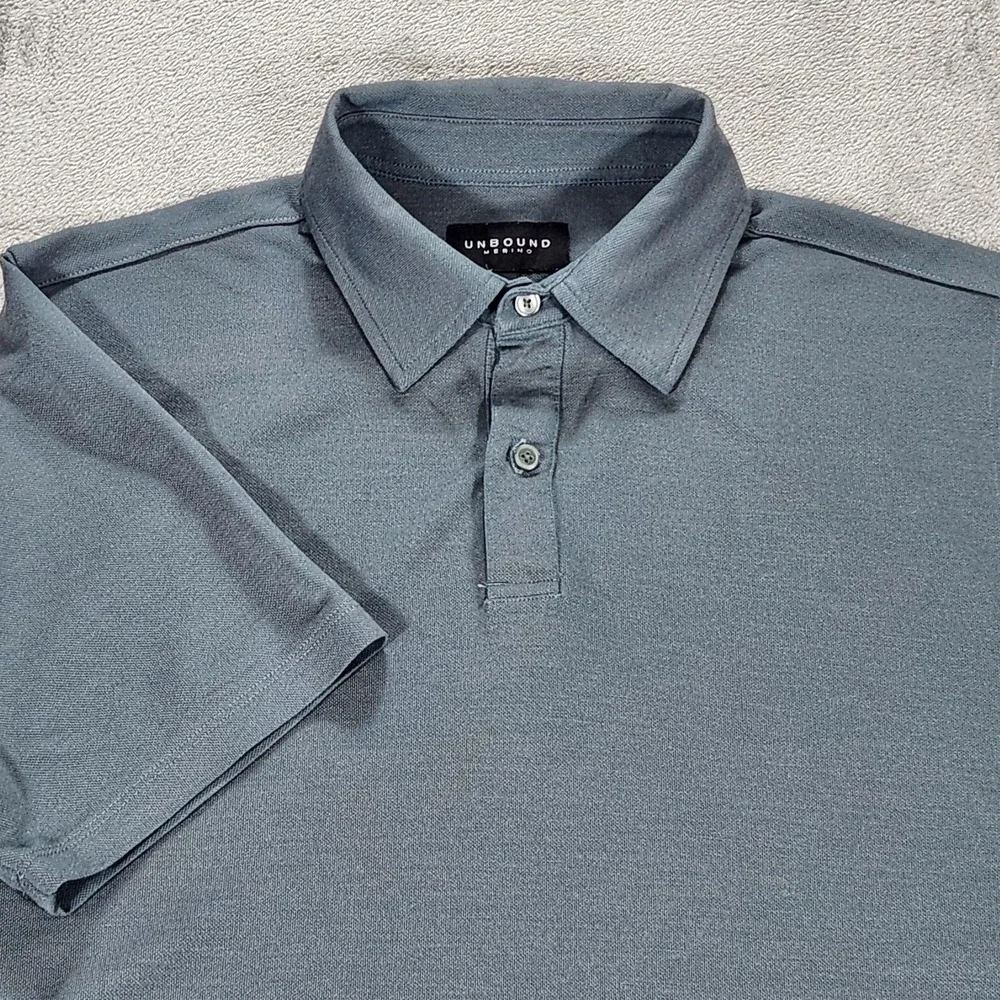 Unbound Merino Polo Shirt Mens Large Gray Solid Merino Wool Blend Knit Casual
